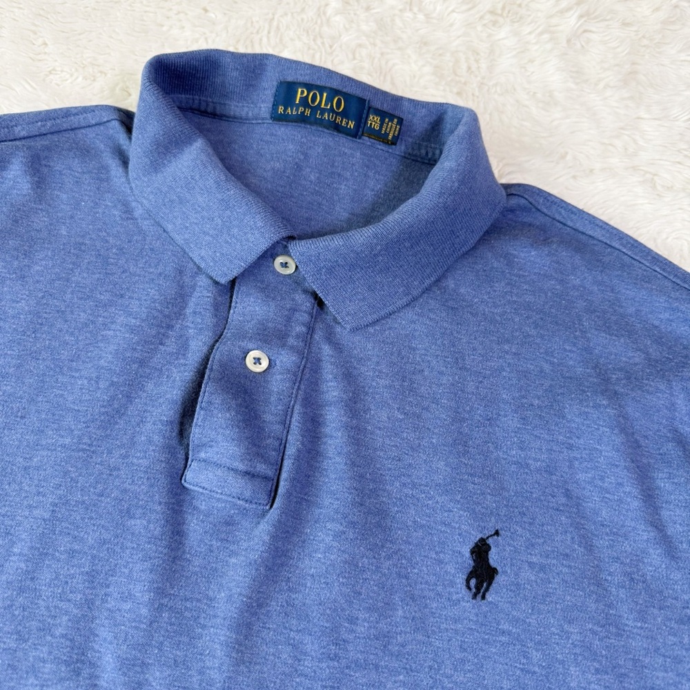 POLO Ralph Lauren Men Blue Cotton Polo Shirt XXL Preppy Classic Blokecore Luxury